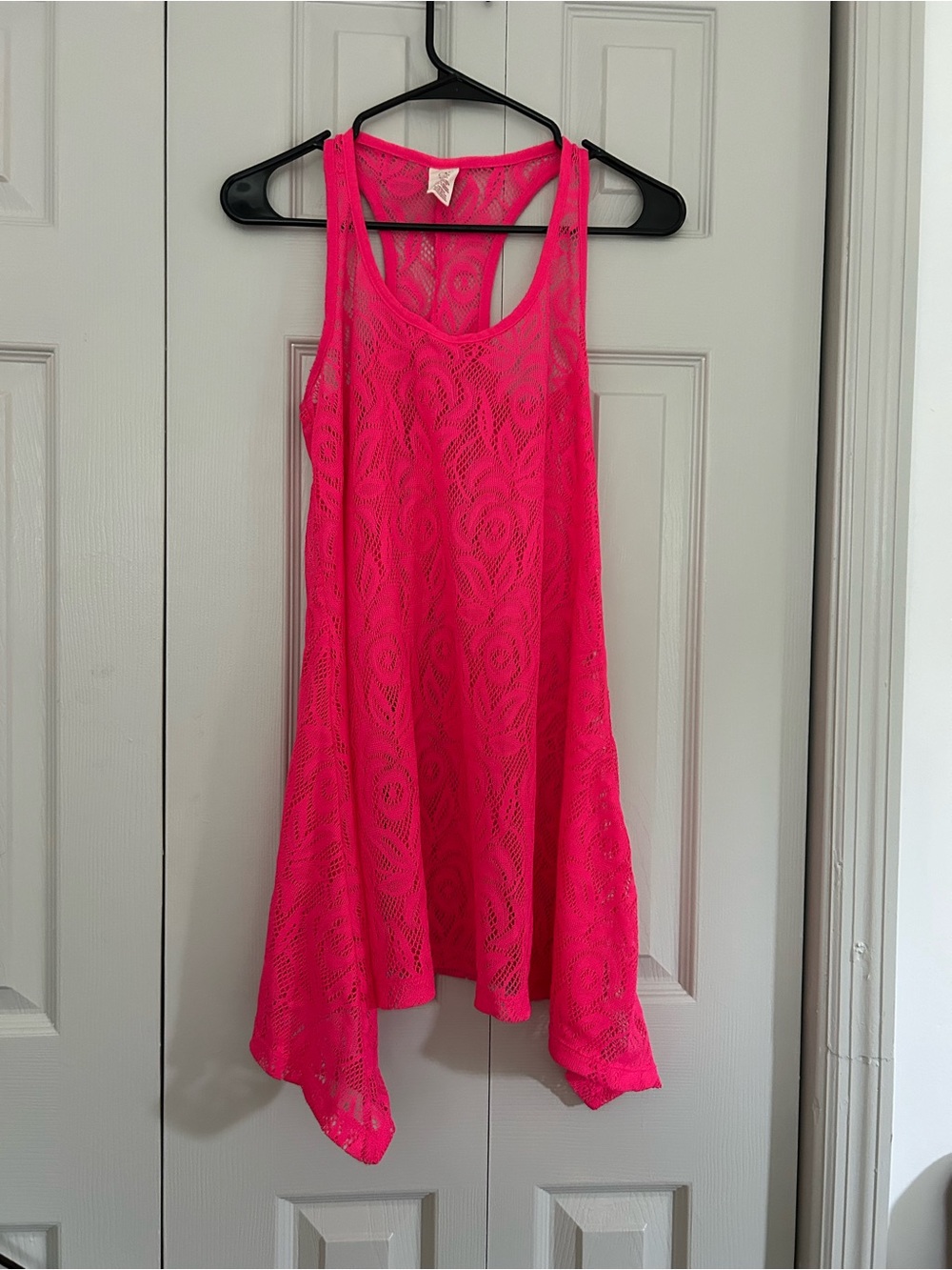 OP Neon Hot Pink Lace Racerback Tank Top